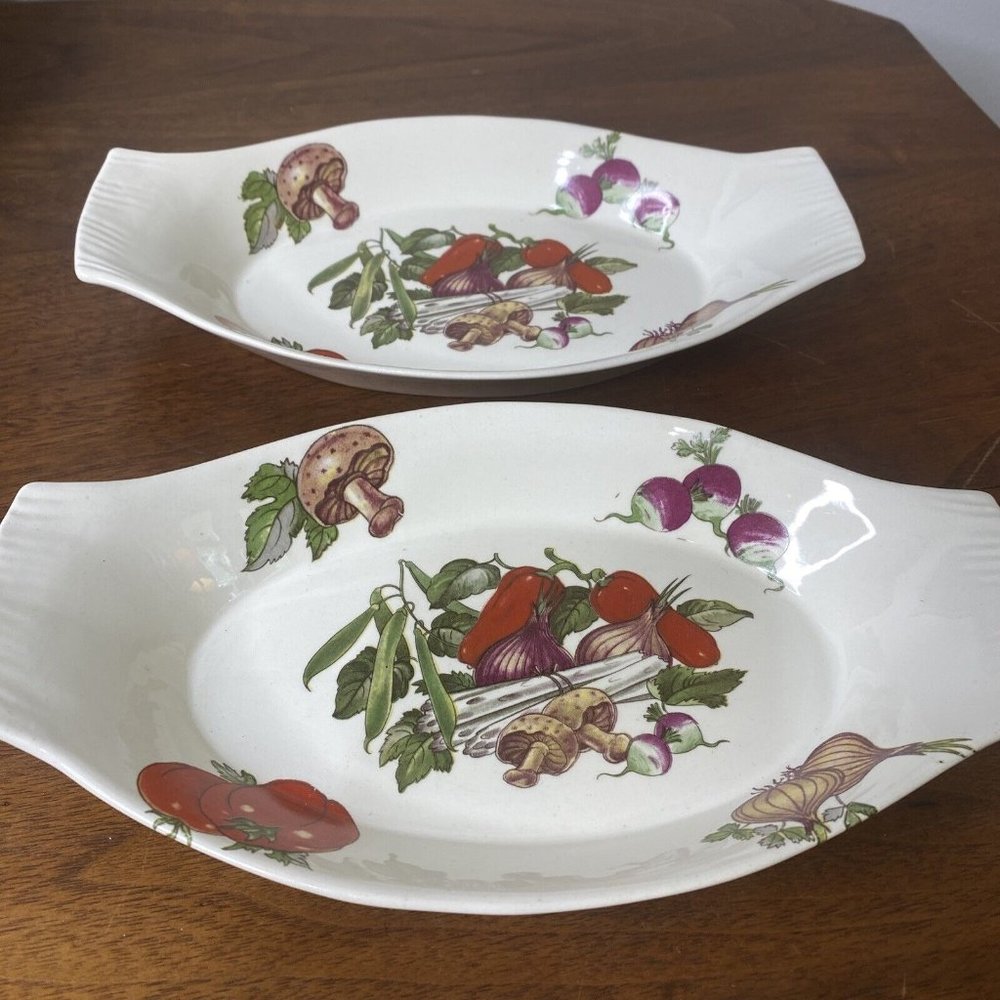 Antique Flint Relish Dish Set 2 Veggie Tray Made in Norway Ceramic 9 1/4" long
